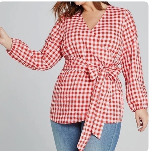 Lane Bryant Tops - Lane Bryant Red & White True Wrap Gingham Top Blouse Size 22/24 NWT